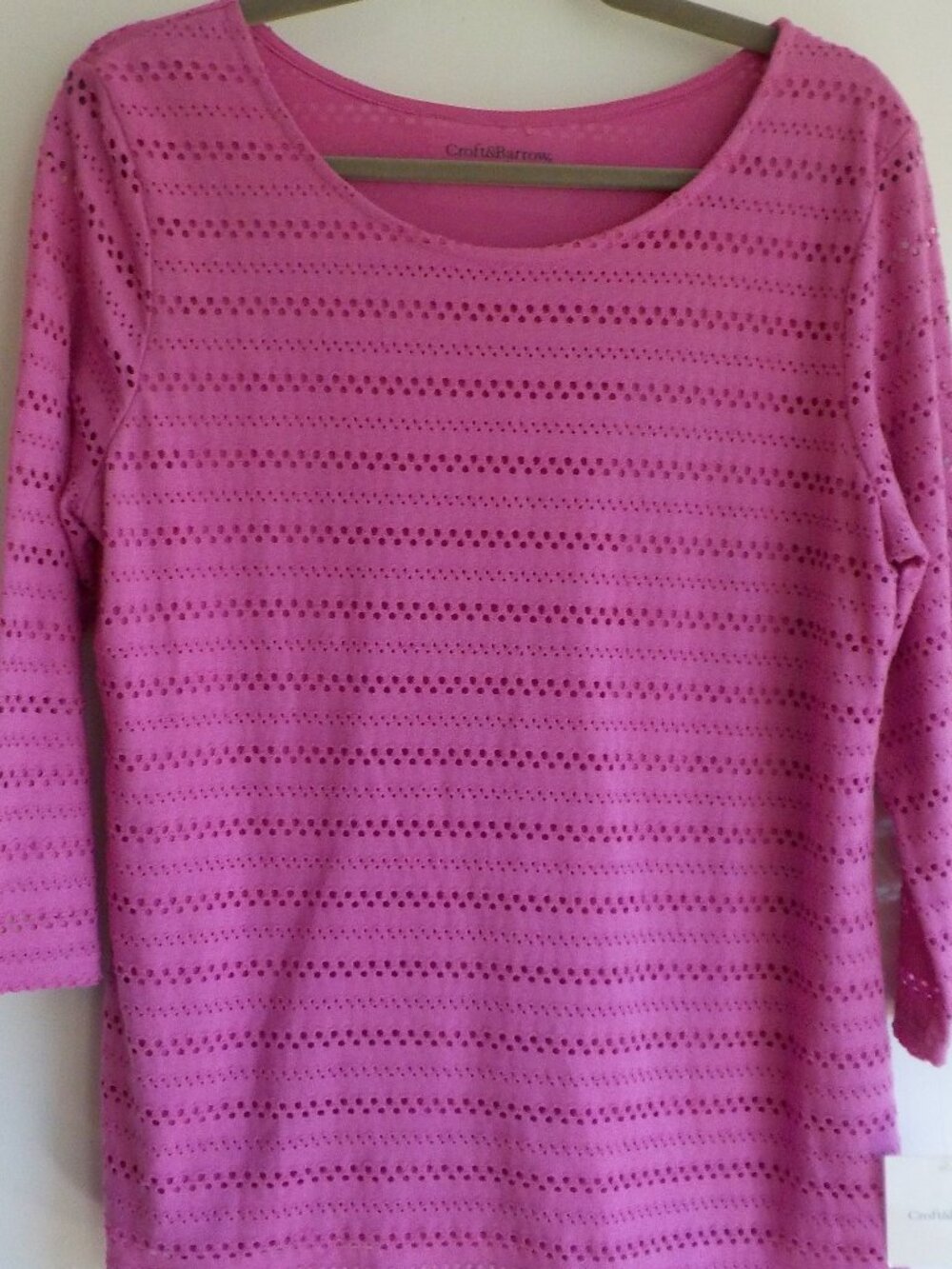 Croft&Barrow Blouse Top - Medium - NWT - Bright Pink Cotton 3/4 Sleeve (795)